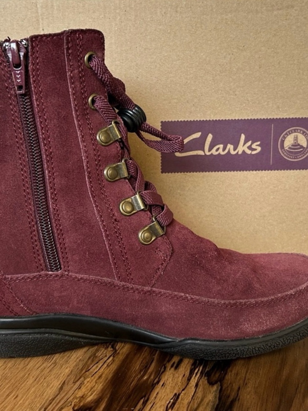 Clarks Women's Burgundy Suede Ankle Boots